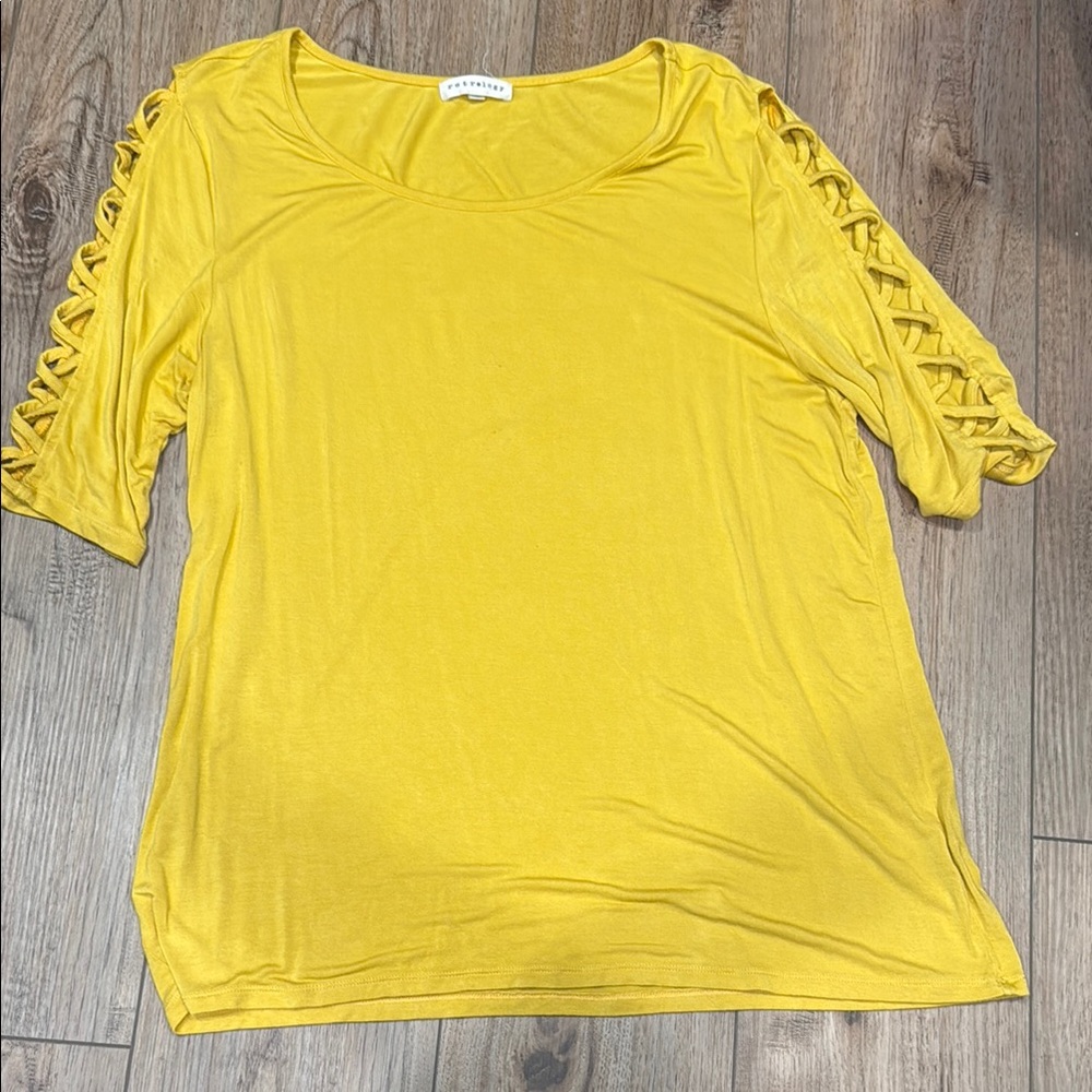 Retrology Yellow Women's Top with Criss-Cross Sleeves